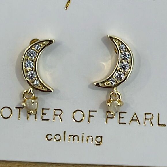 JAXKELLY Mother of Pearl Moon Drop Earrings Calming New - Picture 3 of 4